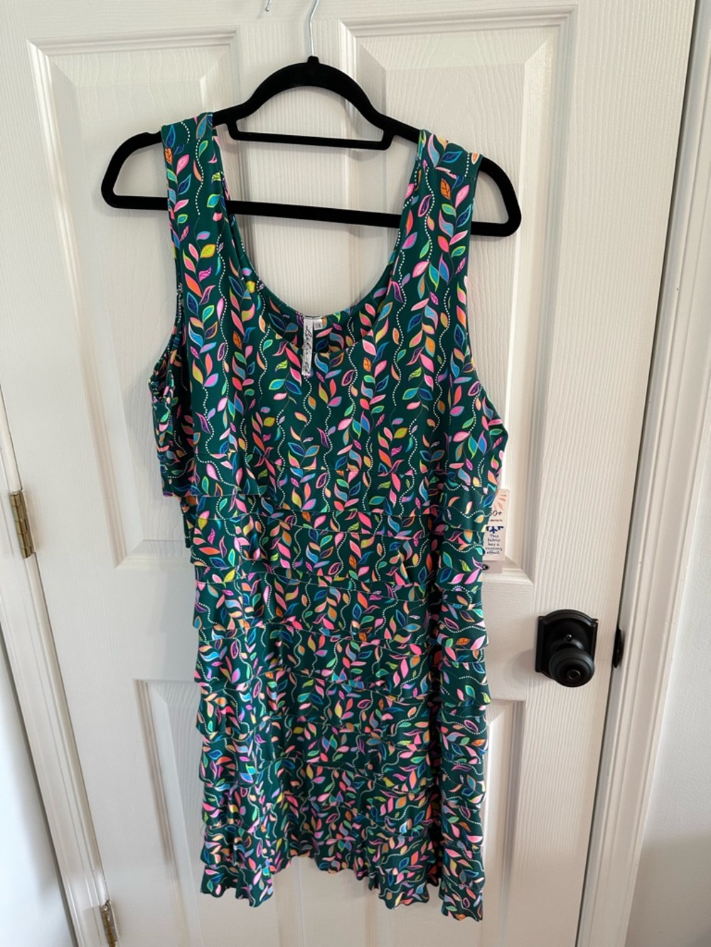 Lulu-B Sleeveless Green Leaf-Print Ruffle Summer Dress NWT 1X
